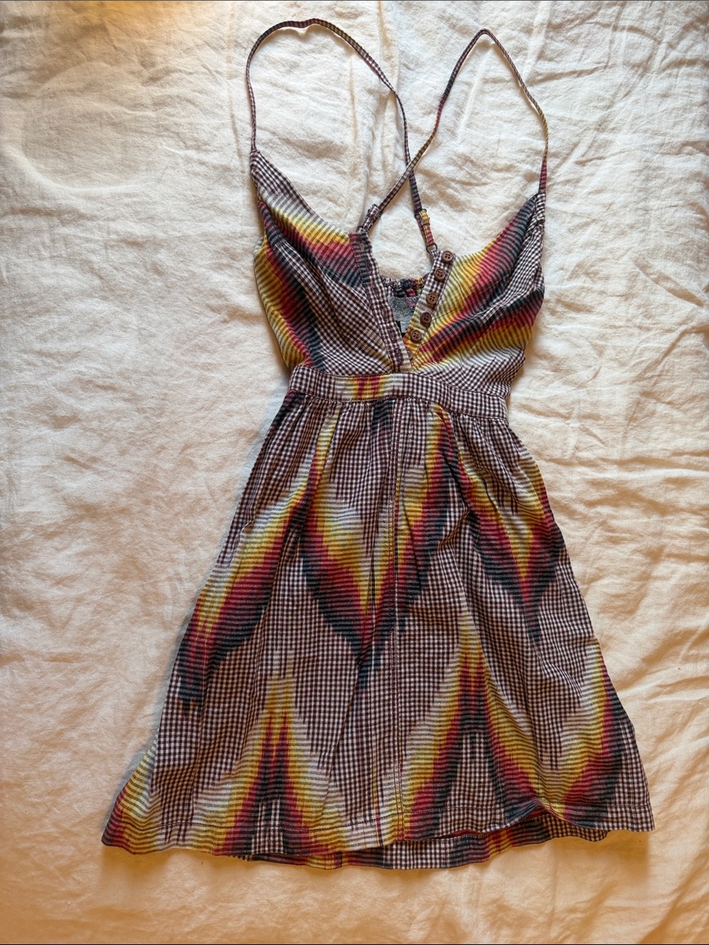 Urban Outfitters Ecote Yellow, Black and brown Patterned Mini Dress  XS